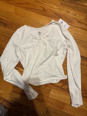 Hollister White Long-Sleeve Tee with Front Bow Cutout